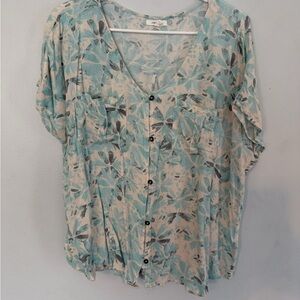 NWOT Maurices Light Blue Floral Button-Front Shirt
